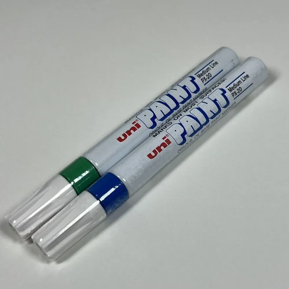 Uni PX-20 Permanent Oil-Based Medium Pens 1 Green 1 Blue Paint Markers Uni-Ball